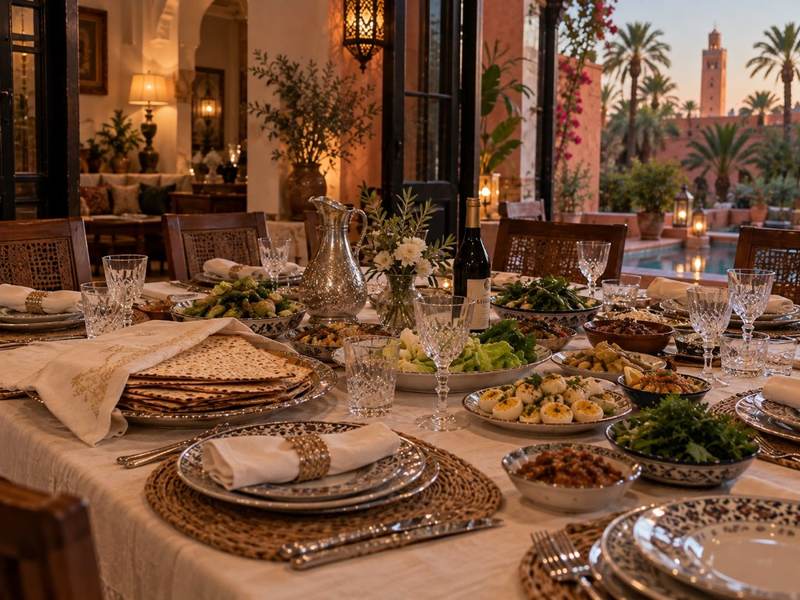 Table du Séder de Pessah dans une villa à Marrakech
